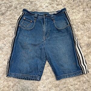 Parasuco Street Couture Mens 32 Blue Denim Shorts Striped Side Tape Y2K Vintage